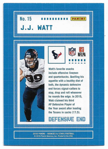 J.J. Watt 2016 Panini Rookies & Stars Team Infrastructure Card 15