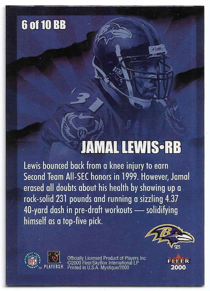 Jamal Lewis 2000 Fleer Mystique Big Buzz Card 6 BB