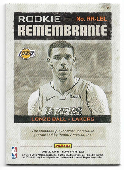 Lonzo Ball 2019-20 Panini Hoops Rookie Remembrance Card RR-LBL