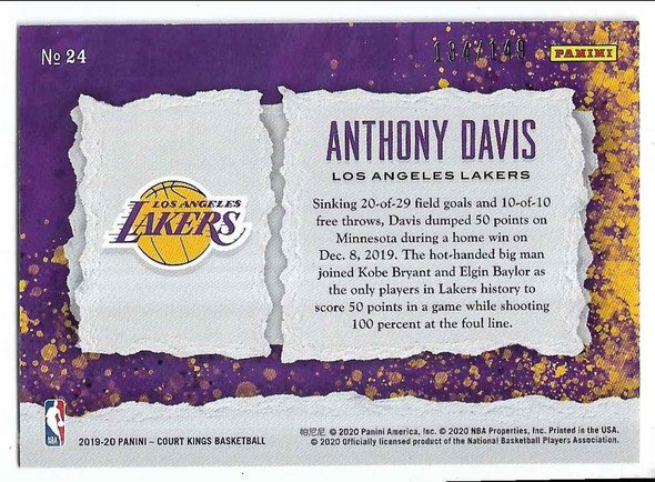 Anthony Davis 2019-20 Panini Court Kings Maestro Red Foil Card 24 24/149