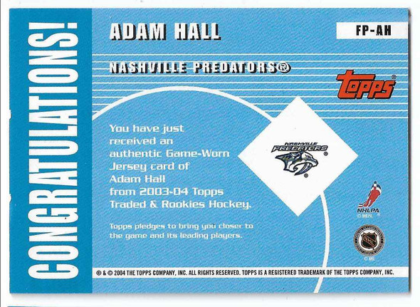 Adam Hall 2003-04 Topps Traded & Rookies Future Phenoms Card FP-AH (c)