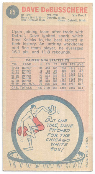 Dave Debusschere 1969-70 Topps Card 85