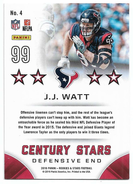 J.J. Watt 2016 Panini Rookies & Stars Card 4