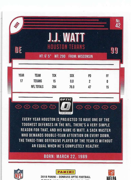 J.J. Watt 2016 Donruss Optic Card 42