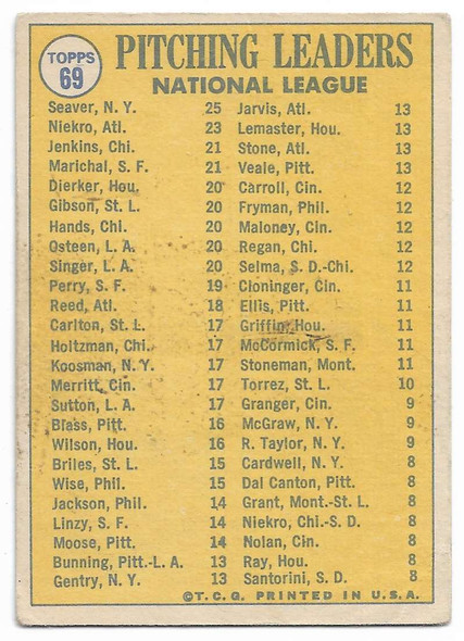 1970 Topps NL 1969 Pitching Leaders - Tom Seaver/Phil Niekro/Fergie Jenkins/Juan Marichal #69