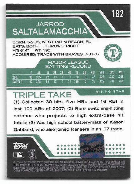 Jarrod Saltalamacchia 2008 Topps Triple Threads AUTOGRAPH Card 182 24/50