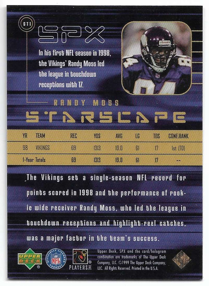 Randy Moss 1999 SPx Starscape Rookie Card 17