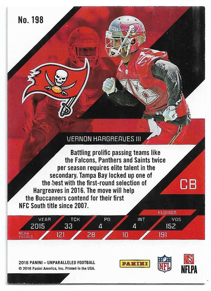 Vernon Hargreaves III 2016 Panini Unparalleled Rookie Card 198 (b)