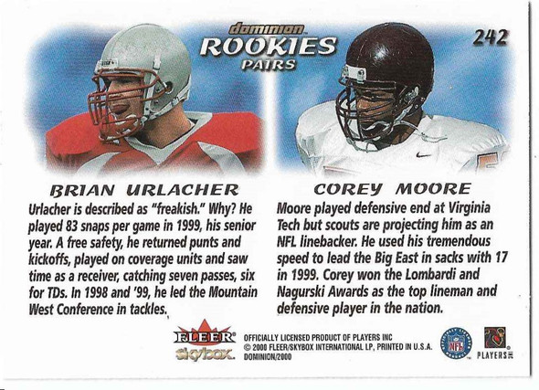 Brian Urlacher, Corey Moore 2000 Skybox Dominion Rookie Card 242