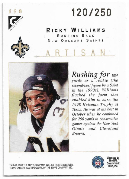 Ricky Williams 2000 Topps Gallery Player's Private Issue Artisans Card 150 120/250