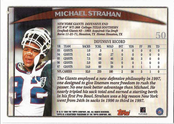 Michael Strahan 1998 Topps Season Opener Card 50