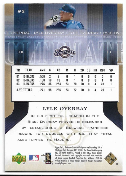 Lyle Overbay 2004 Upper Deck Ultimate Collection Gold  Card 92 42/50 ONLY 50 CARDS PRINTED!