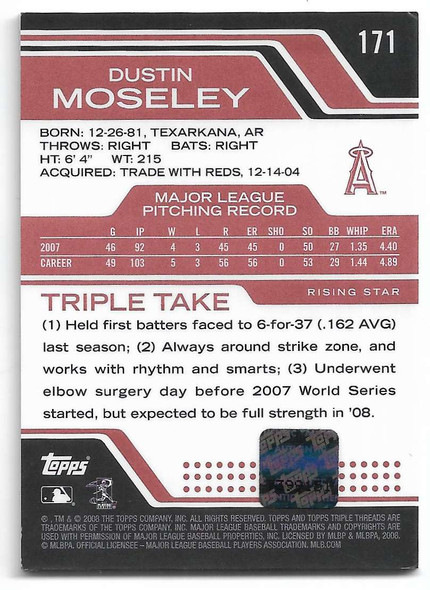 Dustin Moseley 2008 Topps Triple Threads Card 171 02/99