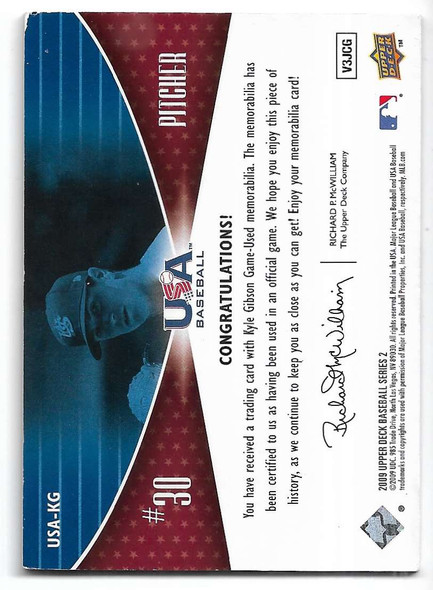 Kyle Gibson 2009 USA National Team Card USA-KG