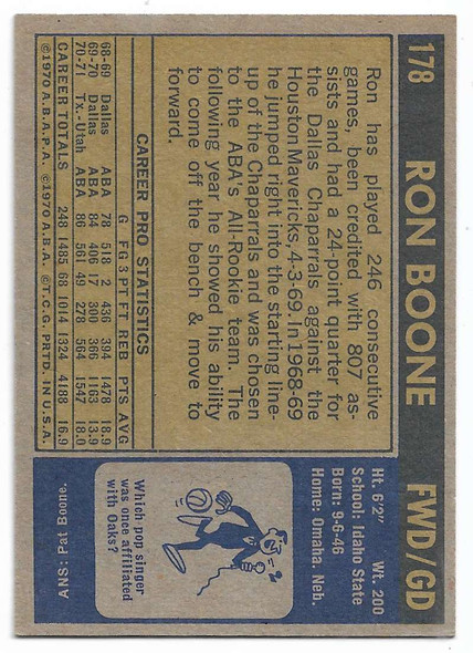 Ron Boone 1971-72 Topps Card 178