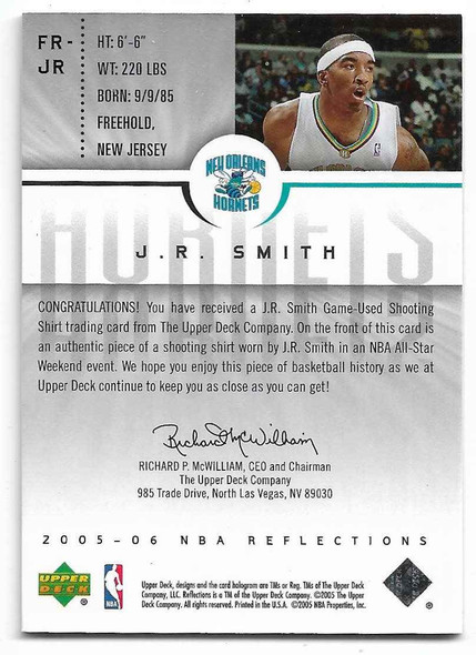 J.R. Smith 2005-06 Upper Deck NBA Reflections Authentic Swatch Card FR-JR