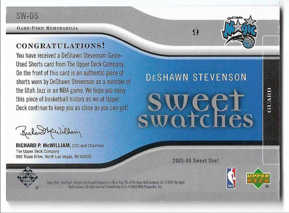 Deshawn Stevenson 2005-06 Upper Deck Sweet Shots Sweet Swatches Card SW-DS 186/250