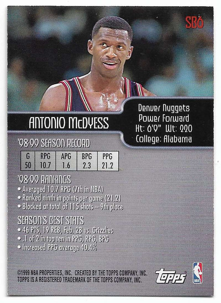 Antonio McDyess 1999-00 Topps Season's Best Mighty Men Card SB6