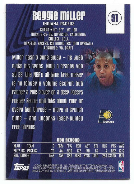 Reggie Miller 2003-04 Topps Finest Card 31