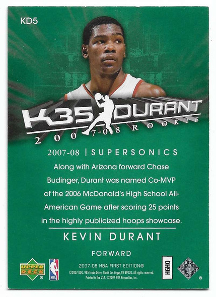 Kevin Durant 2007-08 Upper Deck First Edition Exclusive  Card KD3