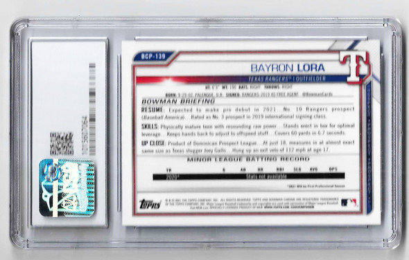 Bayron Lora 2021 Bowman Sapphire Card BCP-139 Graded 9 CSG