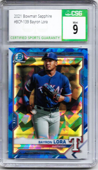 Bayron Lora 2021 Bowman Sapphire Card BCP-139 Graded 9 CSG