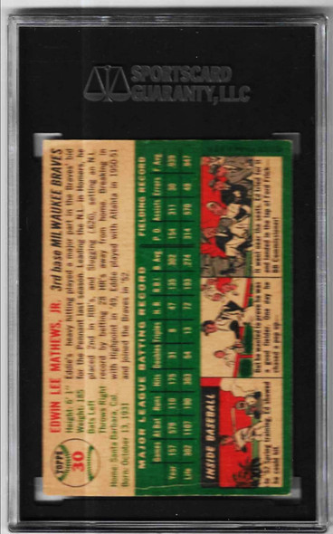 Ed Mathews 1954 Topps Card 30 Graded 2.5 SGC