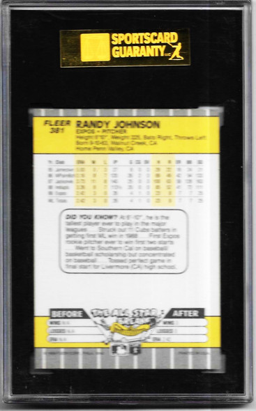 Randy Johnson 1989 Fleer Rookie Card 381 Graded 92 SGC