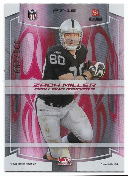 Dave Casper, Zach Miller 2008 Donruss Elite Passing the Torch Red Card PT-15 682/800
