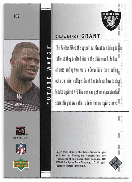 DeLawrence Grant 2001 SP Authentic Future Watch Rookie Card 167 558/800