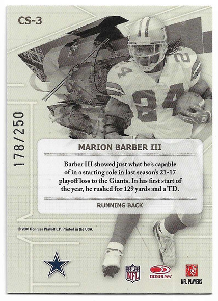 Marion Barber III 2008 Leaf Certified Materials Skills Red Card CS-3 178/250