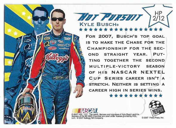 Kyle Busch 2001 Traks Hot Pursuit Card HP2