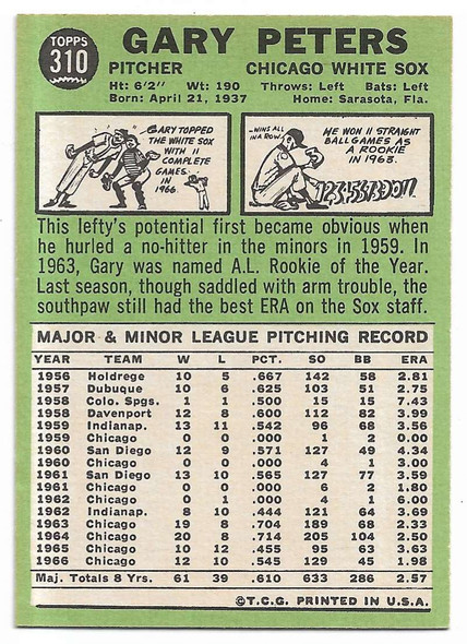 Gary Peters 1967 Topps Card 310