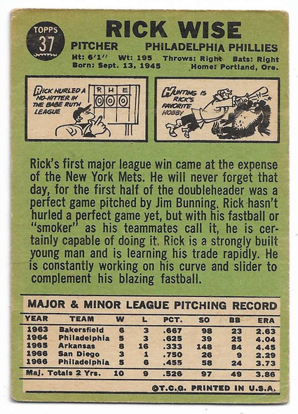 Rick Wise 1967 Topps Card 37 (a)