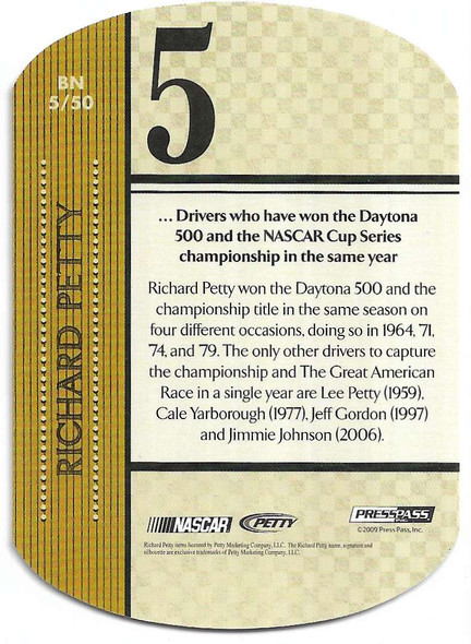 Richard Petty 2010 Press Pass By the Numbers Card BN 5