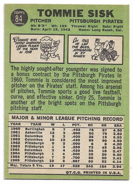 Tommie Sisk 1967 Topps Card 84