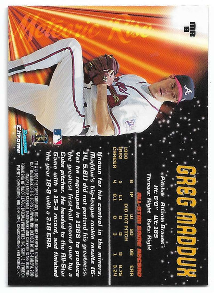 Greg Maddux 2000 Bowman Chrome Meteoric Rise Card MR9