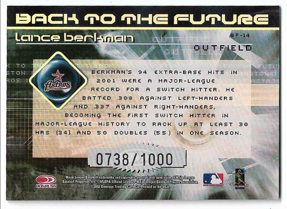 Lance Berkman 2002 Donruss Elite Back to the Future Card BF-14 0738/1000