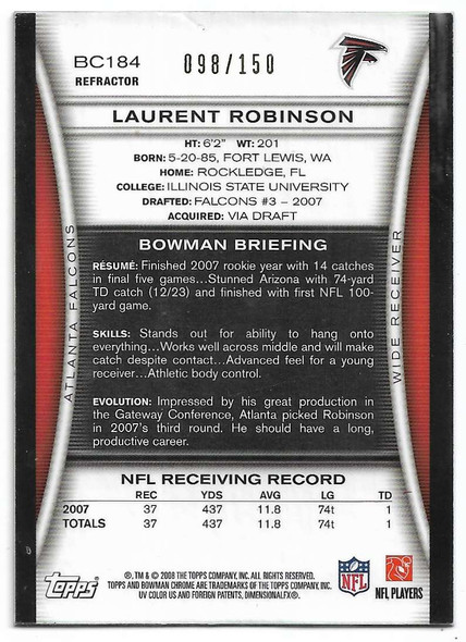 Laurent Robinson 2008 Bowman Chrome Blue Refractors Card BC184 98/150