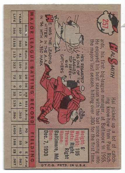 Hal Smith 1958 Topps Card 257