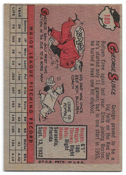 George Susce 1958 Topps Card 189 (b)