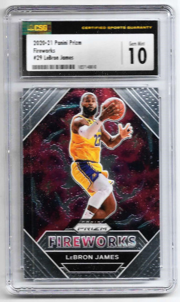 LeBron James 2020-21 Panini Prizm Fireworks Card 29 Graded 10 CSG