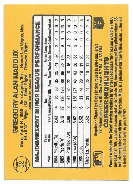 Greg Maddux 1987 Donruss The Rookies Card 52