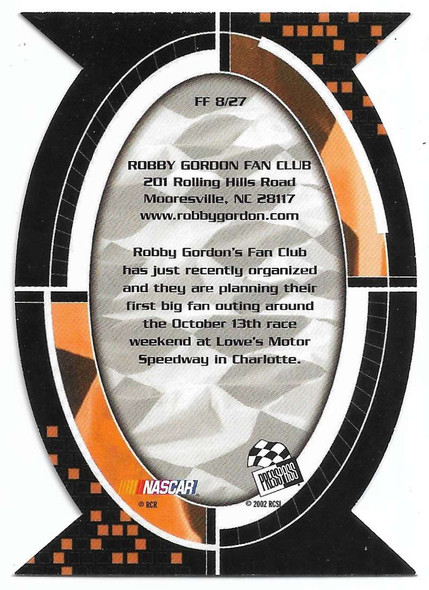 Robby Gordon 2002 Press Pass Optima Fan Favorite Card FF