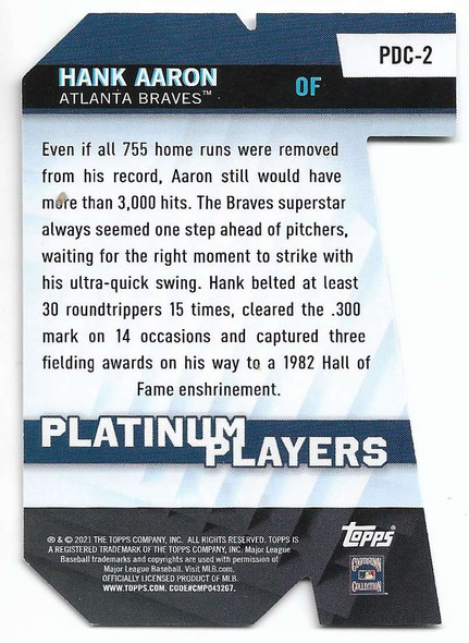 Hank Aaron 2021 Topps Platinum Players Die-Cut Card PDC-2