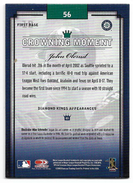 John Olerud 2003 Donruss Diamond Kings Card 56