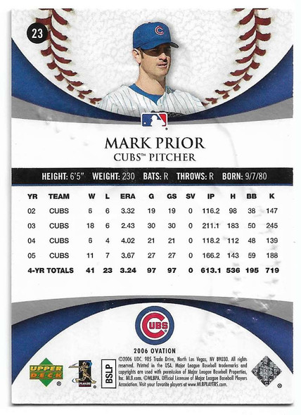 Mark Prior 2006 Upper Deck Ovation Card 23