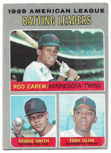 Rod Carew, Reggie Smith, Tony Oliva 1970 Topps 1969 AL Batting Leaders Card 62