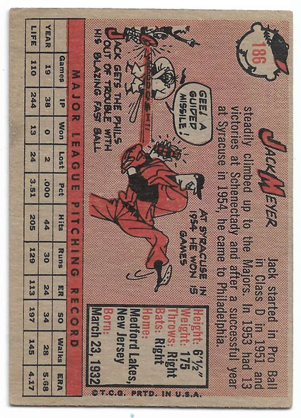 Jack Meyer 1958 Topps Card 186