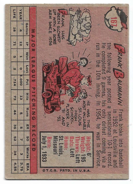 Frank Baumann 1958 Topps Card 167
